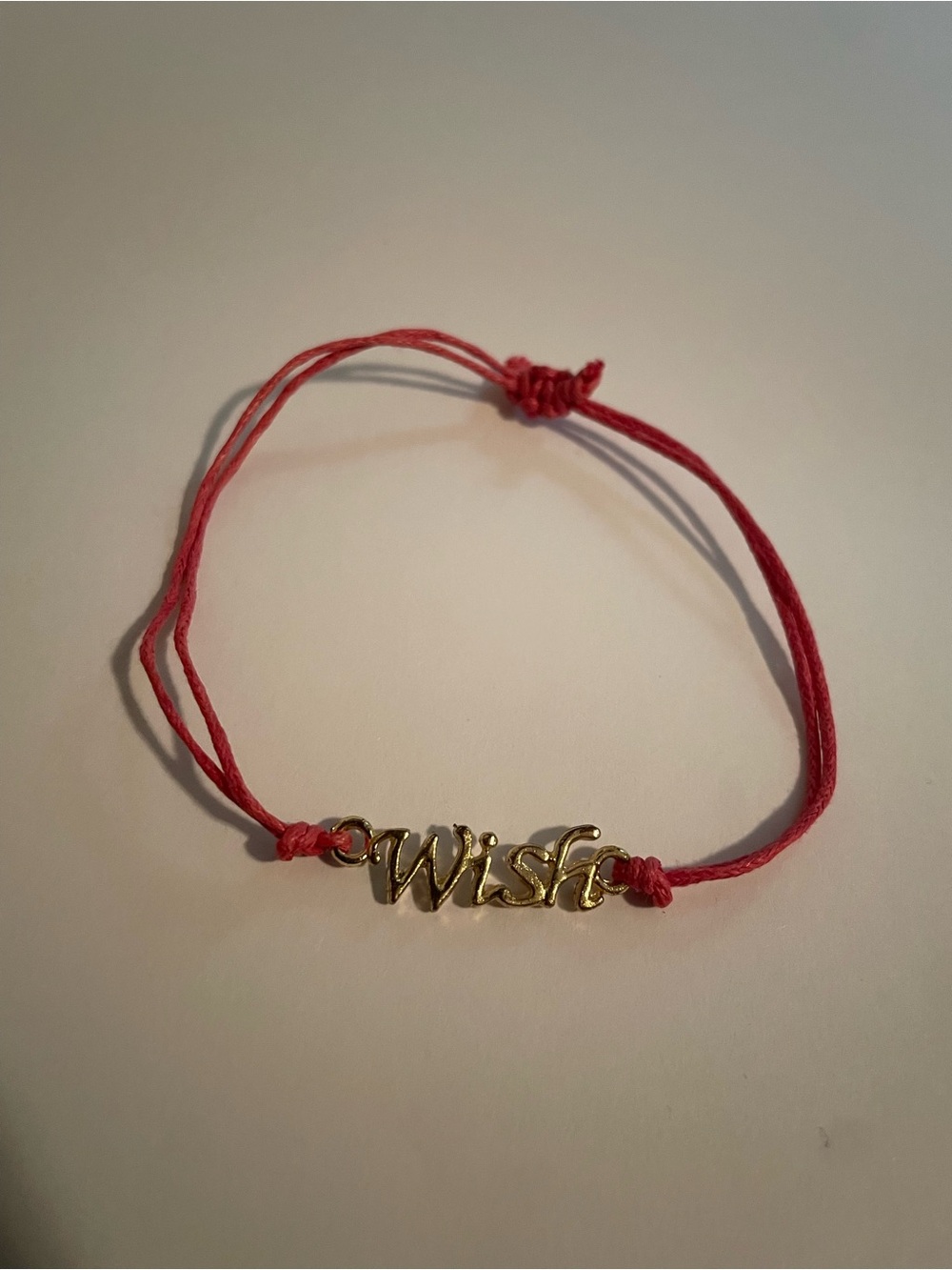 Gold 'Wish' Charm pink String Bracelet